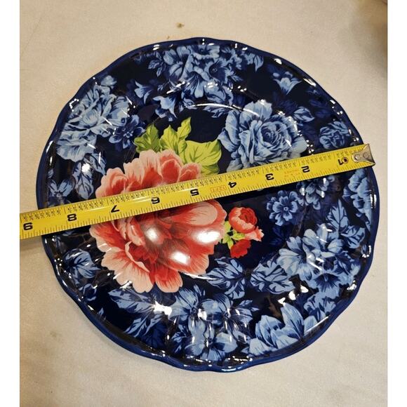 The Pioneer Woman Heritage Floral Salad Plates Set Of 2 Cobalt Blue 8.5" - Picture 6 of 6
